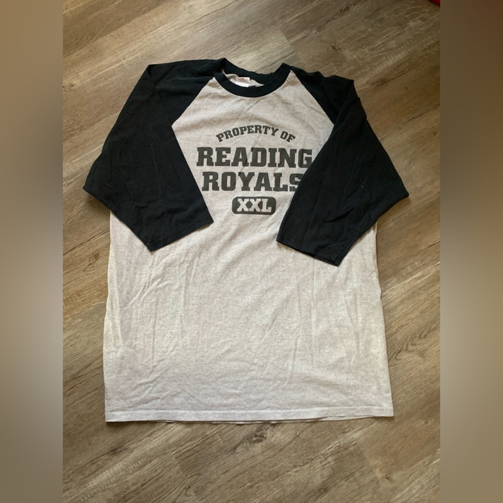 VTG Reading Royals Baseball T-shirt Color Block Black Gray Size 2XL Comfy Anvil